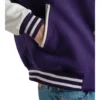 womens purple wool and white leather varsity letterman jacket