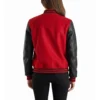 womens red wool and black leather varsity letterman jacket 1
