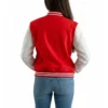 women's red wool and white leather varsity letterman jacket back view