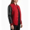 womens red wool black leather varsity letterman jacket 1