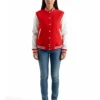 women's red wool & white leather varsity jacket front full look
