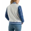 womens white wool and blue leather varsity letterman jacket 1