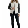 women's white wool & black leather varsity jacket front full look