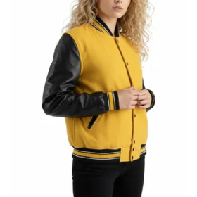 Women’s Yellow Wool & Black Leather Varsity Jacket