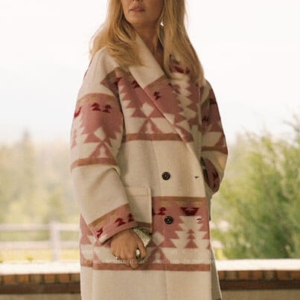 yellowstone beth dutton pink wool coat front view