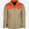 yellowstone john dutton beige and orange cotton jacket front shoot
