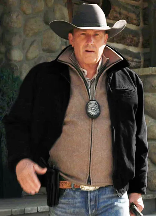 yellowstone john dutton black bomber cotton jacket front view