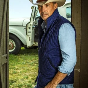 yellowstone john dutton blue quilted vest side view