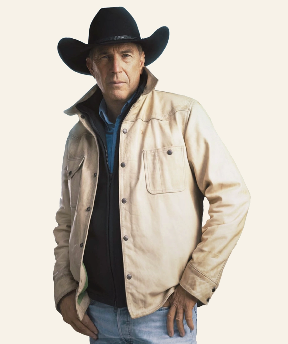 Yellowstone John Dutton White & Cream Leather Jacket - Image 2