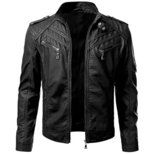 Men's Black Lambskin Leather Biker Jacket