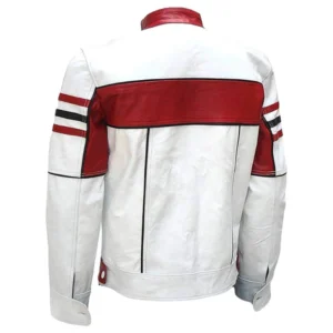 Buy Mens White Red Biker Leather Jacket