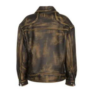 Distressed Brown Full Grain Leather Biker Jacket