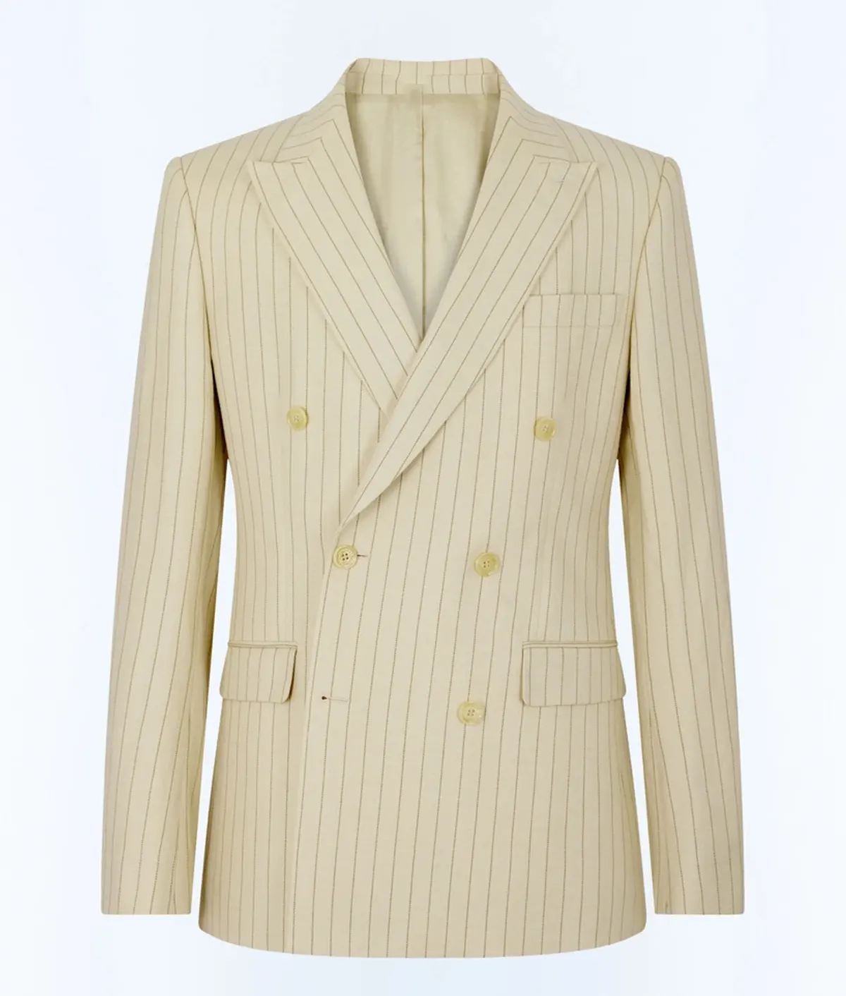 Emily In Paris S05 Lucien Laviscount Neutral Linen Pinstripe Blazer - Image 2
