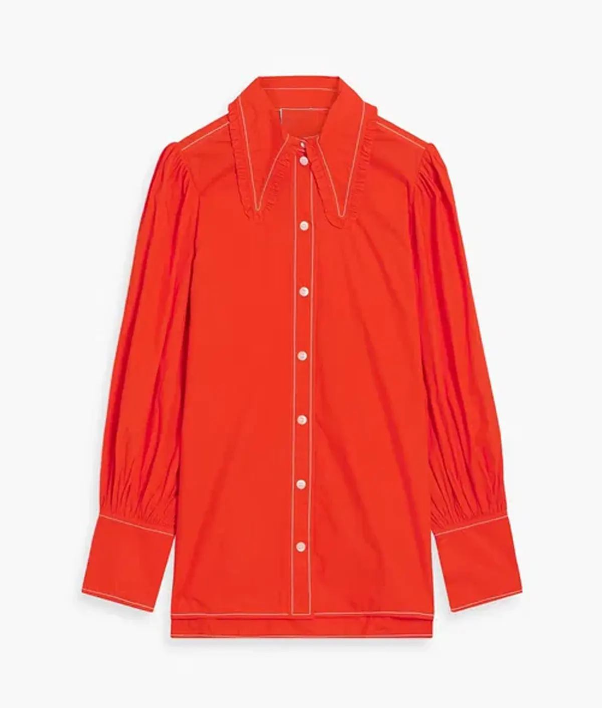 Emily In Paris S05 Emily Cooper Ruffle Trimmed Cotton Poplin Shirt - Image 2