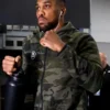 Jake Paul v Anthony Joshua in hooded Camo Jacket