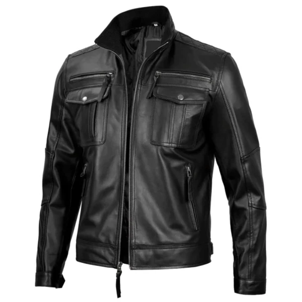 Men's Black Shadow Cruiser Biker Leather Jacket - Image 3