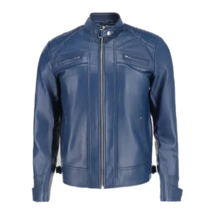 Men’s Blue Cafe Racer Leather Jacket