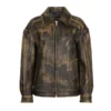 Mens Distressed Brown Full Grain Leather Biker Jacket