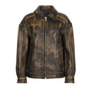 Men's Distressed Brown Leather Biker Jacket