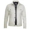 Mens White Leather Biker Jacket