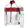 Mens White Red Biker Leather Jacket