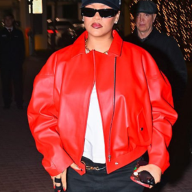 Los Angeles 2025 Rihanna Red Leather Jacket