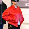 Rihanna Los Angeles 2025 Red Leather Jacket