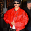 Rihanna Los Angeles 2025 Red Zipper Leather Jacket