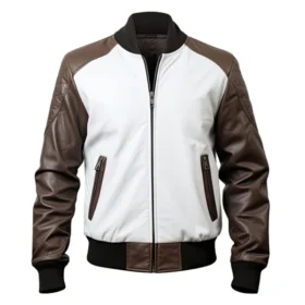 Men's White and Brown Home Run Hero Bomber Jacket