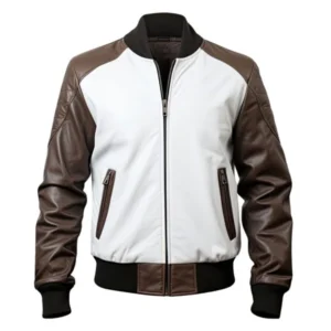 Men's White and Brown Home Run Hero Bomber Jacket