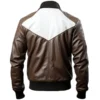 White and Brown Home Run Hero Bomber Leather Jacket