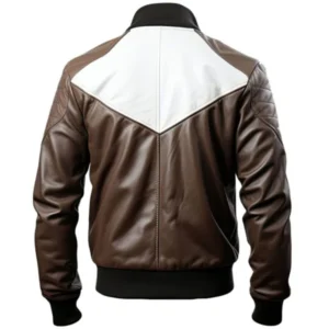 White and Brown Home Run Hero Bomber Leather Jacket