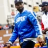 calvin johnson detroit lions blue satin jacket