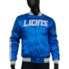 detroit lions calvin johnson blue satin varsity jacket