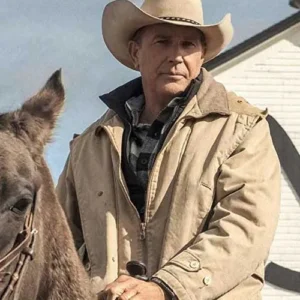 john dutton on horse wearing beige cotton jacket