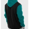 new era miami dolphins black and teal hoodie jacket back view