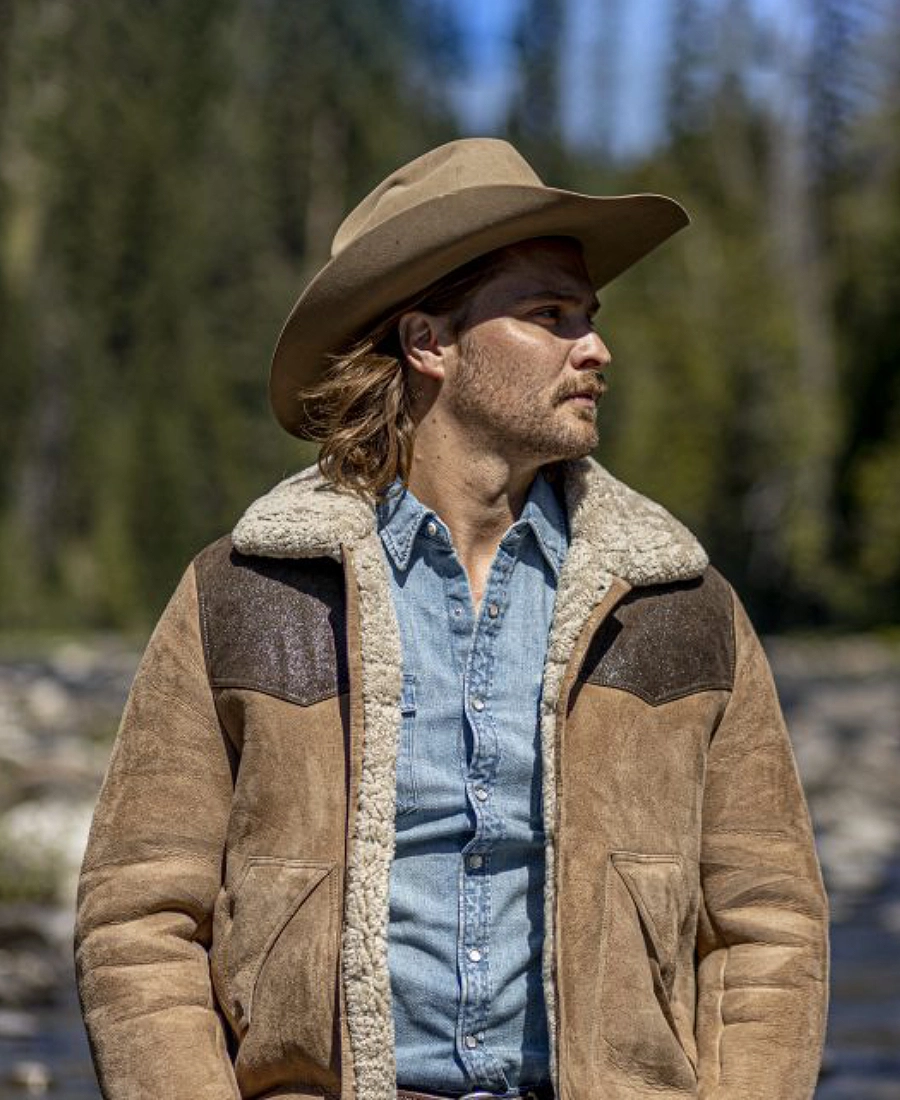 yellowstone kayce dutton brown suede jacket open button