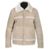 yellowstone walker sheepskin leather brown shearling jacket front view