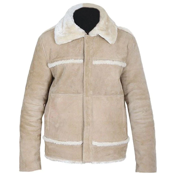 yellowstone walker sheepskin leather brown shearling jacket front view