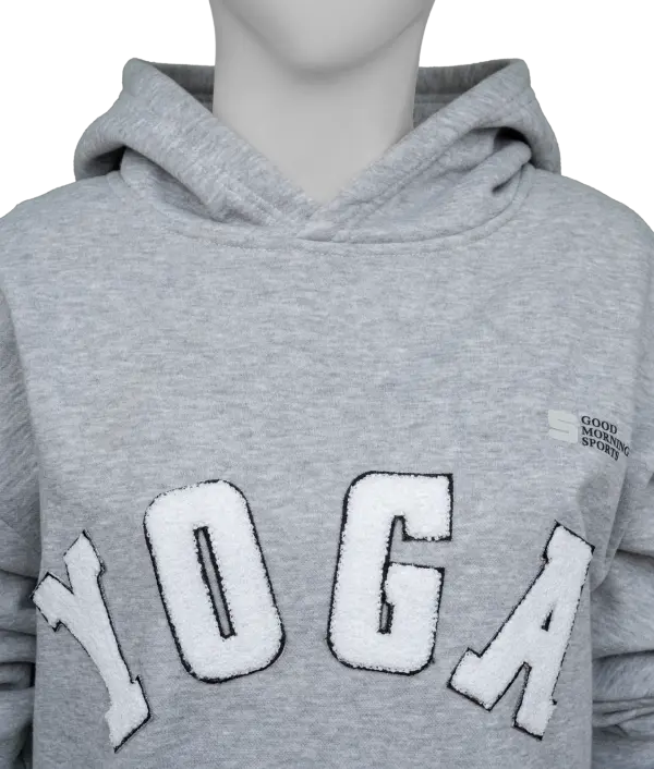 yoga melange grey hoodie hood close-up