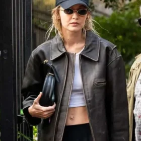 Gigi Hadid Distressed Black Leather Jacket