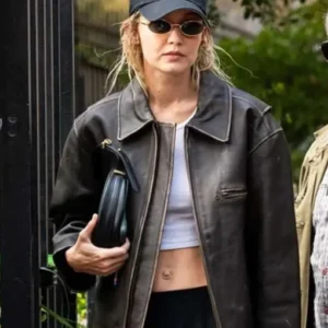 Gigi Hadid Distressed Black Leather Jacket