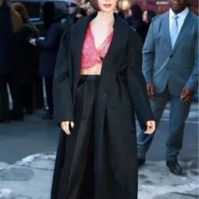 Calvin Klein Fashion Show Lily Collins Black Coat