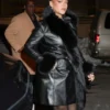 Rihanna New York City 2026 Fur Trim Black Leather Coat