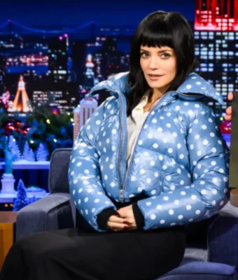 the tonight show lily allen blue puffer jacket