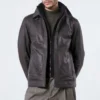 Men’s Dark Brown Leather Bomber Jacket with Hybrid Design
