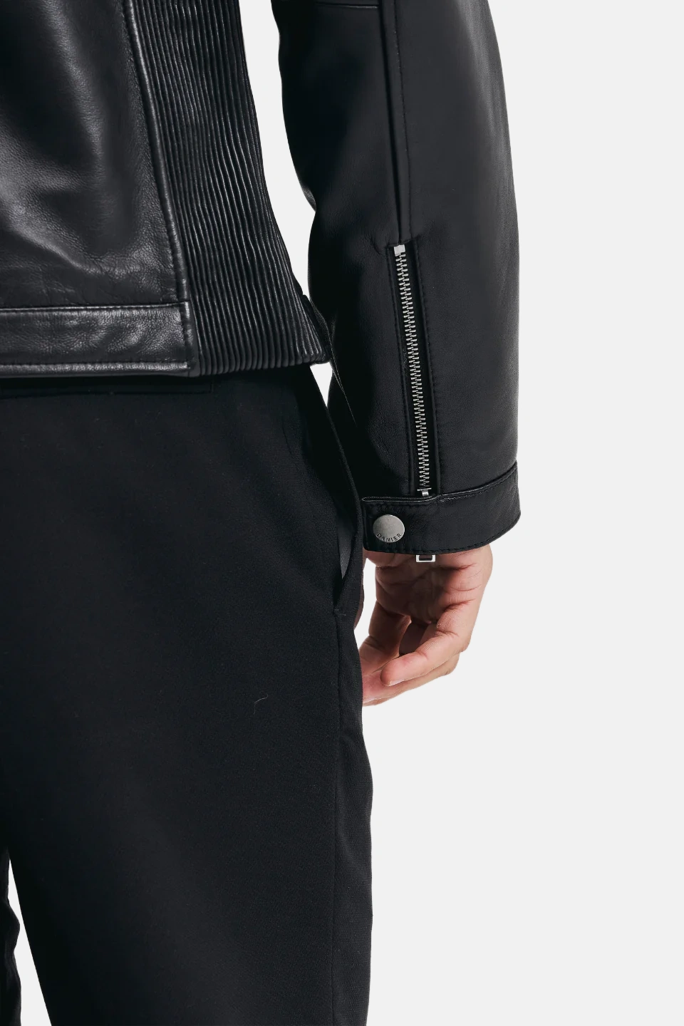 Men’s Black Cafe Racer Leather Jacket - Image 5