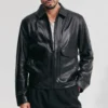 black leather flight jacket