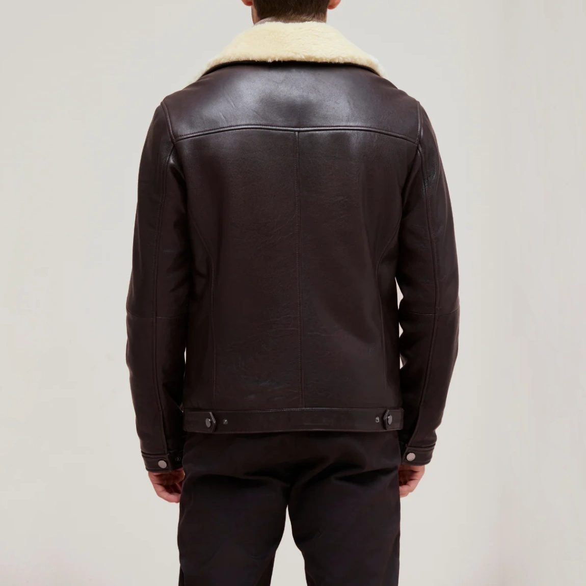 Men’s Brown Shearling Leather Jacket - Image 2