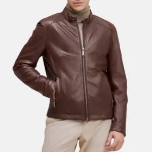 Men’s Burgundy Cafe Racer Leather Jacket